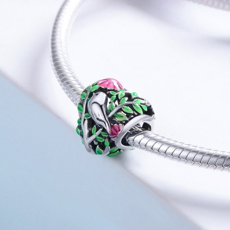 Charm argint 925 inimioara cu floricele si vrabiuta - Be in Love PST0129 [3]