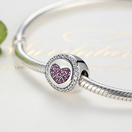 Charm argint 925 inimioara cu zirconii albe si roz - Be in Love PST0055 [1]