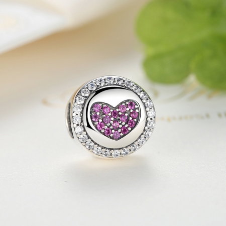 Charm argint 925 inimioara cu zirconii albe si roz - Be in Love PST0055 [3]