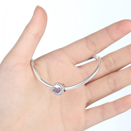 Charm argint 925 inimioara cu zirconii albe si roz - Be in Love PST0055 [4]