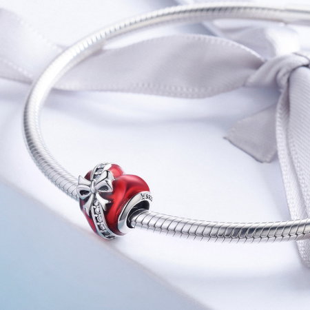 Charm argint 925 inimioara rosie cu fundita si zirconii albe - Be in Love PST0131 [2]
