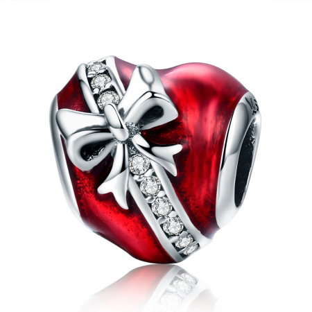 Charm argint 925 inimioara rosie cu fundita si zirconii albe - Be in Love PST0131 [0]
