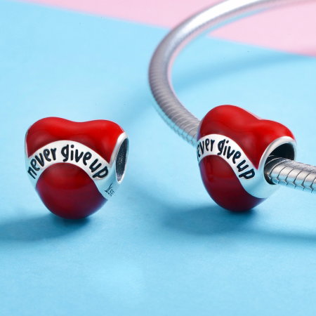 Charm argint 925 inimioara rosie Never Give Up - Be in Love PST0141 [4]
