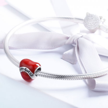 Charm argint 925 inimioara rosie Never Give Up - Be in Love PST0141 [1]