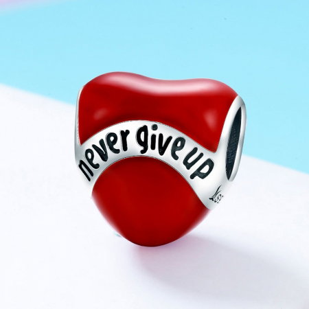 Charm argint 925 inimioara rosie Never Give Up - Be in Love PST0141 [5]