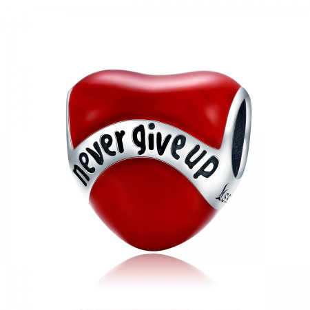Charm argint 925 inimioara rosie Never Give Up - Be in Love PST0141 [0]