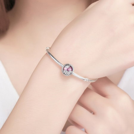 Charm argint 925 roz cu floricele si zirconii albe - Be Nature PST0085 [4]