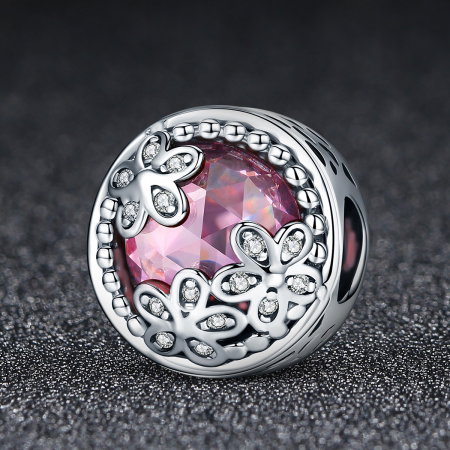 Charm argint 925 roz cu floricele si zirconii albe - Be Nature PST0085 [2]