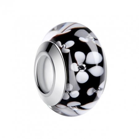 Charm fantezie negru cu flori albe PSTF0007 [0]