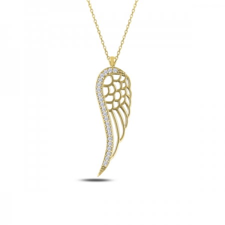 Colier argint 925 aurit cu aripa de inger si zirconii albe - Be Protected CTU0068 [0]