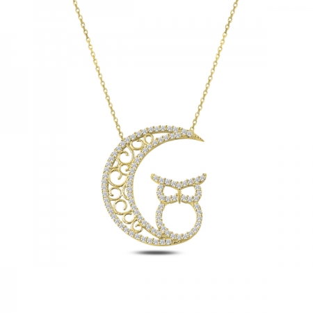 Colier argint 925 aurit cu semiluna, bufnita si zirconii - Be Wise CTU0081 [0]