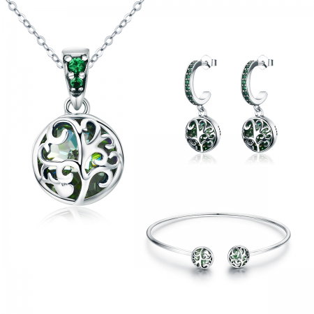 Colier argint 925 cu copacul vietii, cristal verde si zirconii verzi - Be Nature  CST0010 [7]