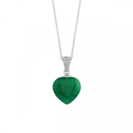 Colier argint 925 cu inimă de agat verde placat cu rodiu [0]