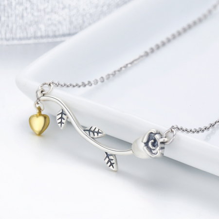 Colier argint 925 cu trandafir si inimioara aurie - Be Nature CST0006 [2]