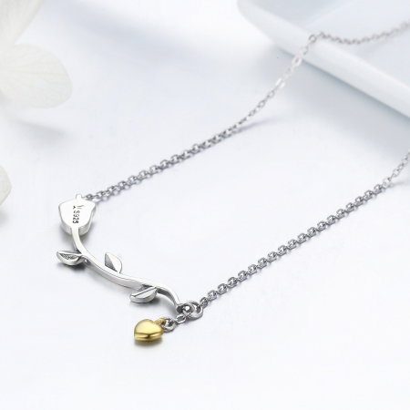 Colier argint 925 cu trandafir si inimioara aurie - Be Nature CST0006 [4]