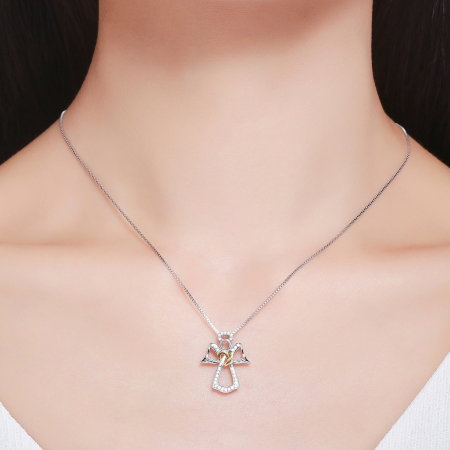 Colier argint 925 ingeras cu inimioara aurie - Be Spiritual CST0005 [1]