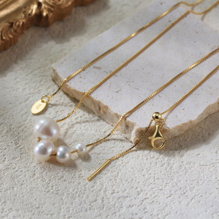 Set Colier si Cercei argint 925 placat cu aur 14K cu perle naturale [3]