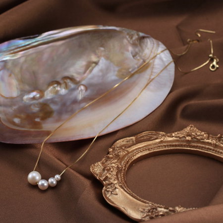 Set Colier si Cercei argint 925 placat cu aur 14K cu perle naturale [4]