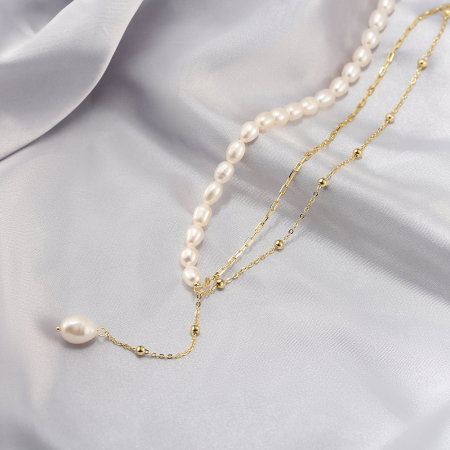Colier argint 925 placat cu aur 14K cu perle naturale [2]