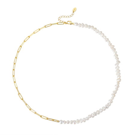 Colier argint 925 placat cu aur 14K cu perle naturale