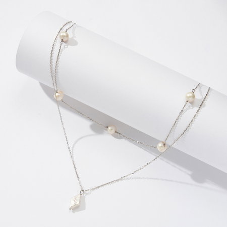 Colier argint 925 placat cu rodiu cu perle naturale [2]