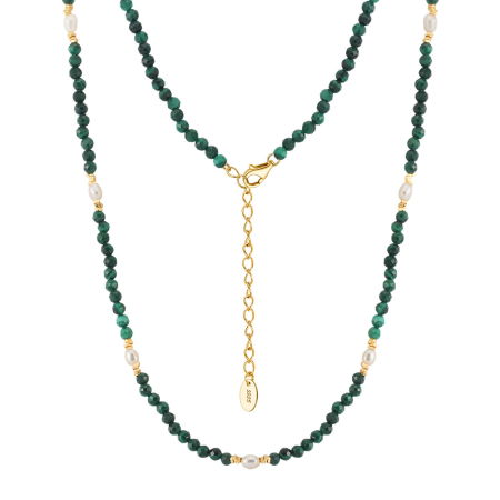 Colier argint 925 placat cu aur 14K cu perle naturale si malachit natural