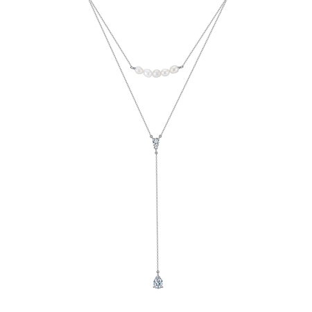 Colier argint 925 placat cu rodiu cu perle naturale si zirconiu