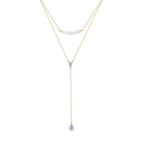 Colier argint 925 placat cu aur 14K cu perle naturale si zirconiu