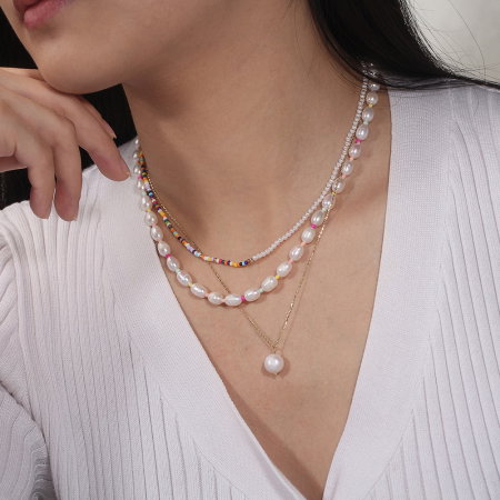 Colier argint 925 placat cu aur 14K cu perle si margele din sticla colorata [1]