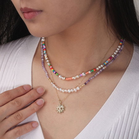 Colier argint 925 placat cu aur 14K cu perle si margele din sticla colorata [1]