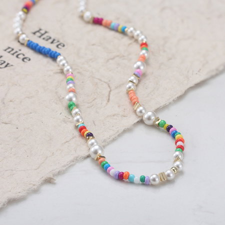 Colier argint 925 placat cu aur 14K cu perle si margele din sticla colorata [2]