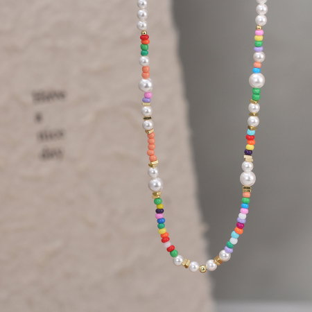 Colier argint 925 placat cu aur 14K cu perle si margele din sticla colorata [6]