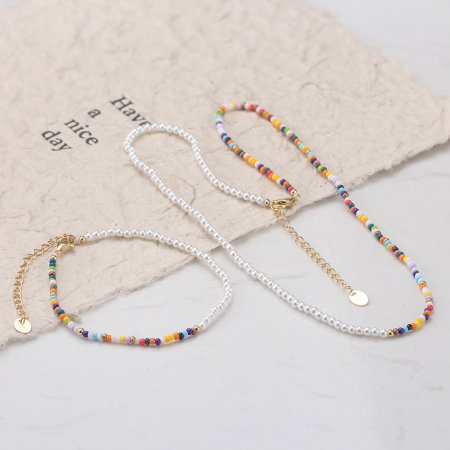 Colier argint 925 placat cu aur 14K cu perle si margele din sticla colorata [6]