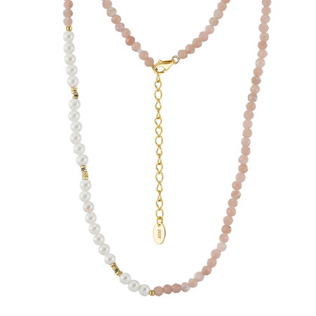 Colier argint 925 placat cu aur 14K cu perle si opal natural