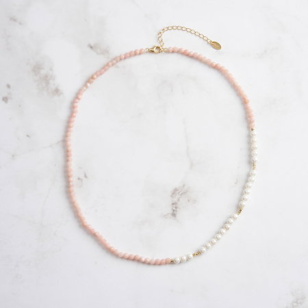 Colier argint 925 placat cu aur 14K cu perle si opal natural [2]