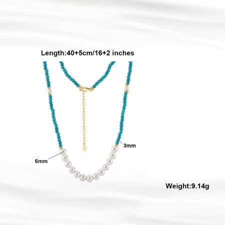 Colier argint 925 placat cu aur 14K cu perle si turcoaz natural [5]