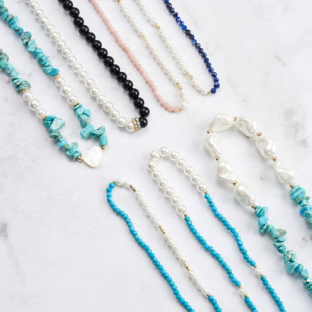 Colier argint 925 placat cu aur 14K cu perle si turcoaz natural [7]