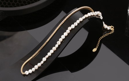 Colier tennis argint 925 placat cu aur 14K cu perle si zirconiu [4]