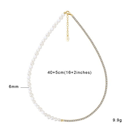 Colier tennis argint 925 placat cu aur 14K cu perle si zirconiu [3]