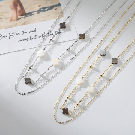 Set colier si bratara argint 925 placat cu rodiu cu pandantive din sidef Trifoi cu Patru Foi [11]