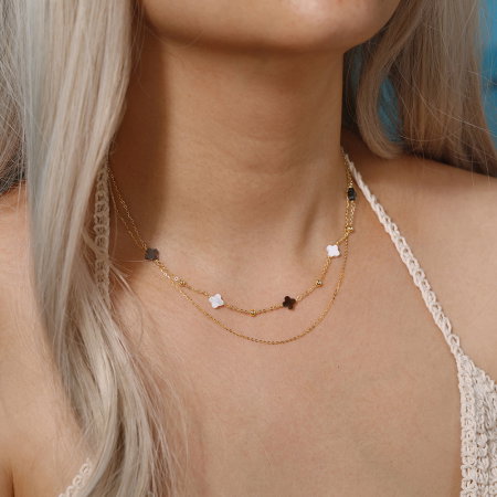 Set argint 925 colier si bratara placate cu aur 14K cu pandantive din sidef Trifoi cu Patru Foi [2]