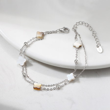 Set colier si bratara argint 925 placat cu rodiu cu pandantive din sidef Trifoi cu Patru Foi [7]