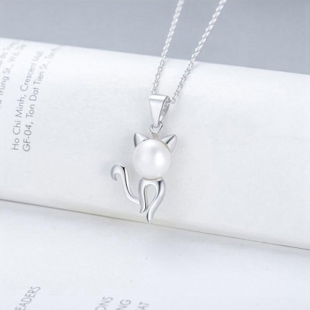 Colier pisicuta din argint 925 placat cu rodiu cu perle naturale [6]