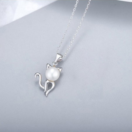 Colier pisicuta din argint 925 placat cu rodiu cu perle naturale [5]