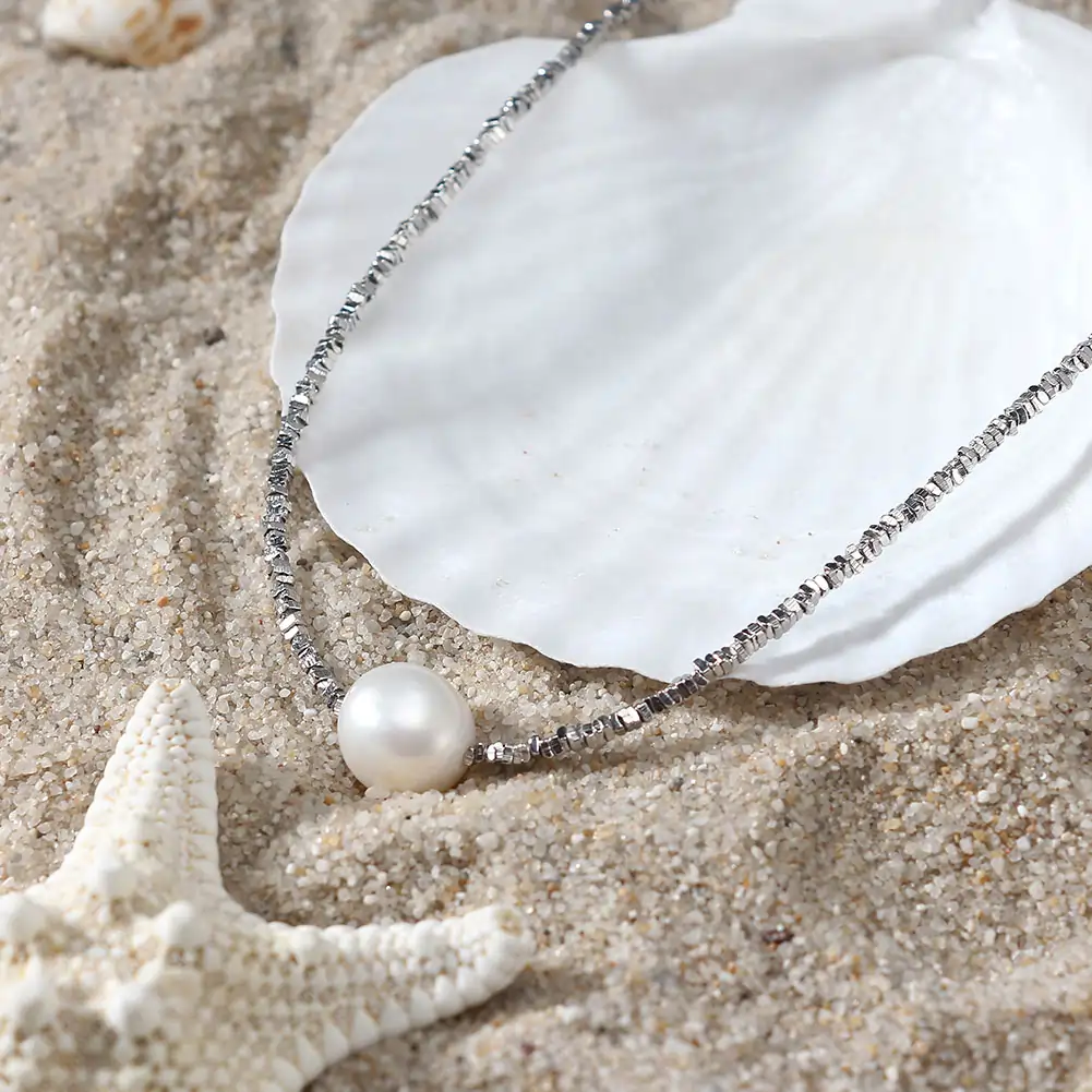 Colier argint 925 placat cu rodiu cu perle naturale [1]