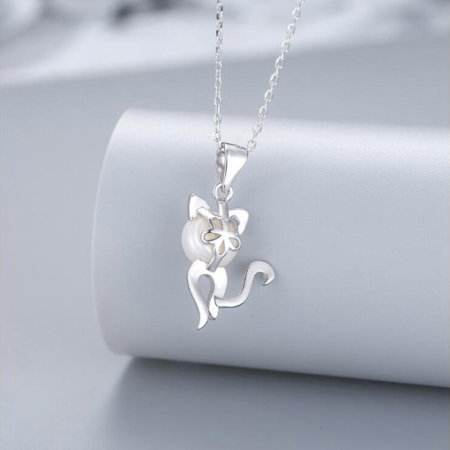 Colier pisicuta din argint 925 placat cu rodiu cu perle naturale [2]