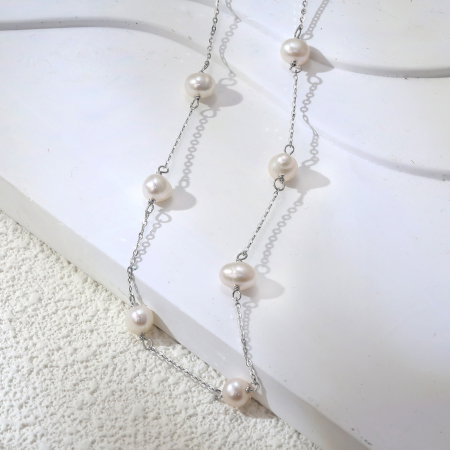 Colier argint 925 placat cu rodiu cu perle naturale [1]