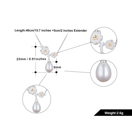 Colier argint 925 placat cu rodiu cu floricele, perle naturale si zirconiu [4]