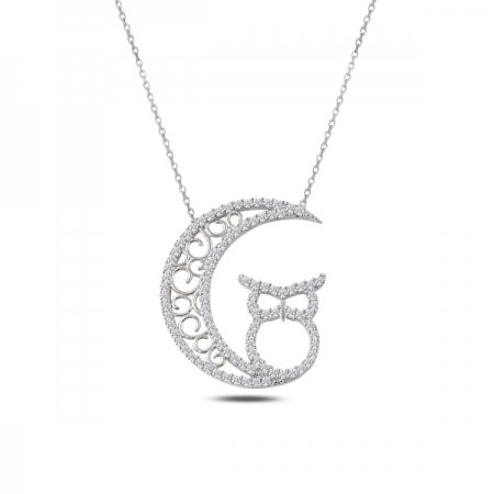 Colier argint 925 rodiat cu semiluna, bufnita si zirconii - Be Wise CTU0082 [0]