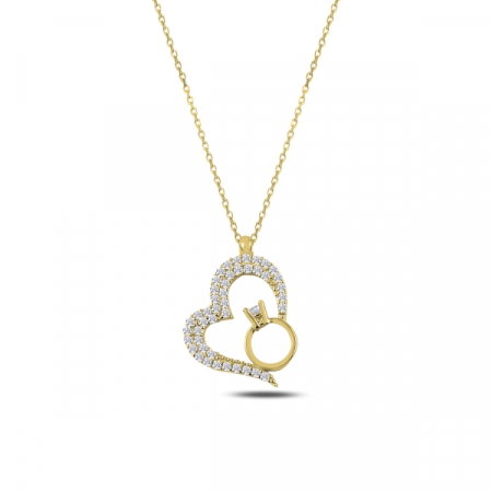 Colier argint aurit cu inima si inel cu zirconii albe placat cu aur galben - CTU0103 [0]